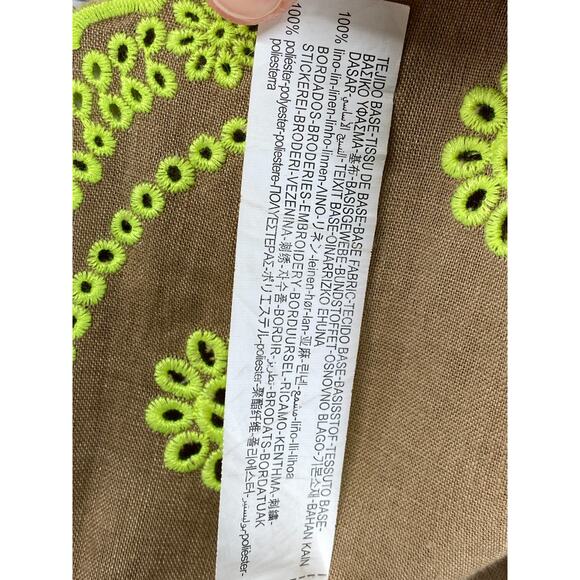 ZARA Dress M 100% Linen Embroidered Eyelet V Neck Slip Sun Midi Boho Flowy Brown - Picture 8 of 11